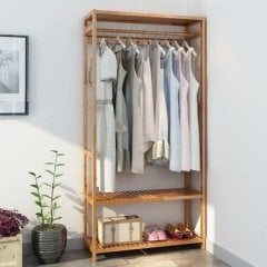 Ahşap Açık Dolap Elbise Dolabı Askılık