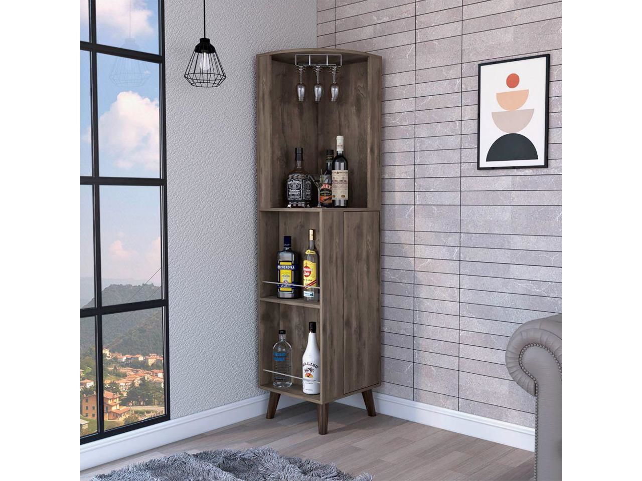 Modern Köşe Bar Ünitesi - Şişelik ve Bardak Tutacağı ile Çok Amaçlı Depolama
