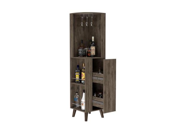 Modern Köşe Bar Ünitesi - Şişelik ve Bardak Tutacağı ile Çok Amaçlı Depolama