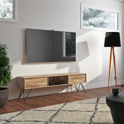 Doğal Ahşap Hairpin Ayaklı TV Sehpası