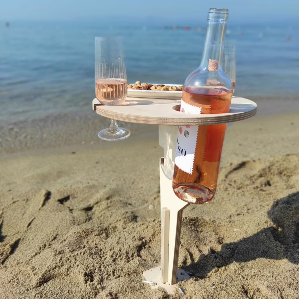 Piknik ve Bahçeler İçin Taşınabilir Şarap & Kadeh Standı – Ahşap Tasarım