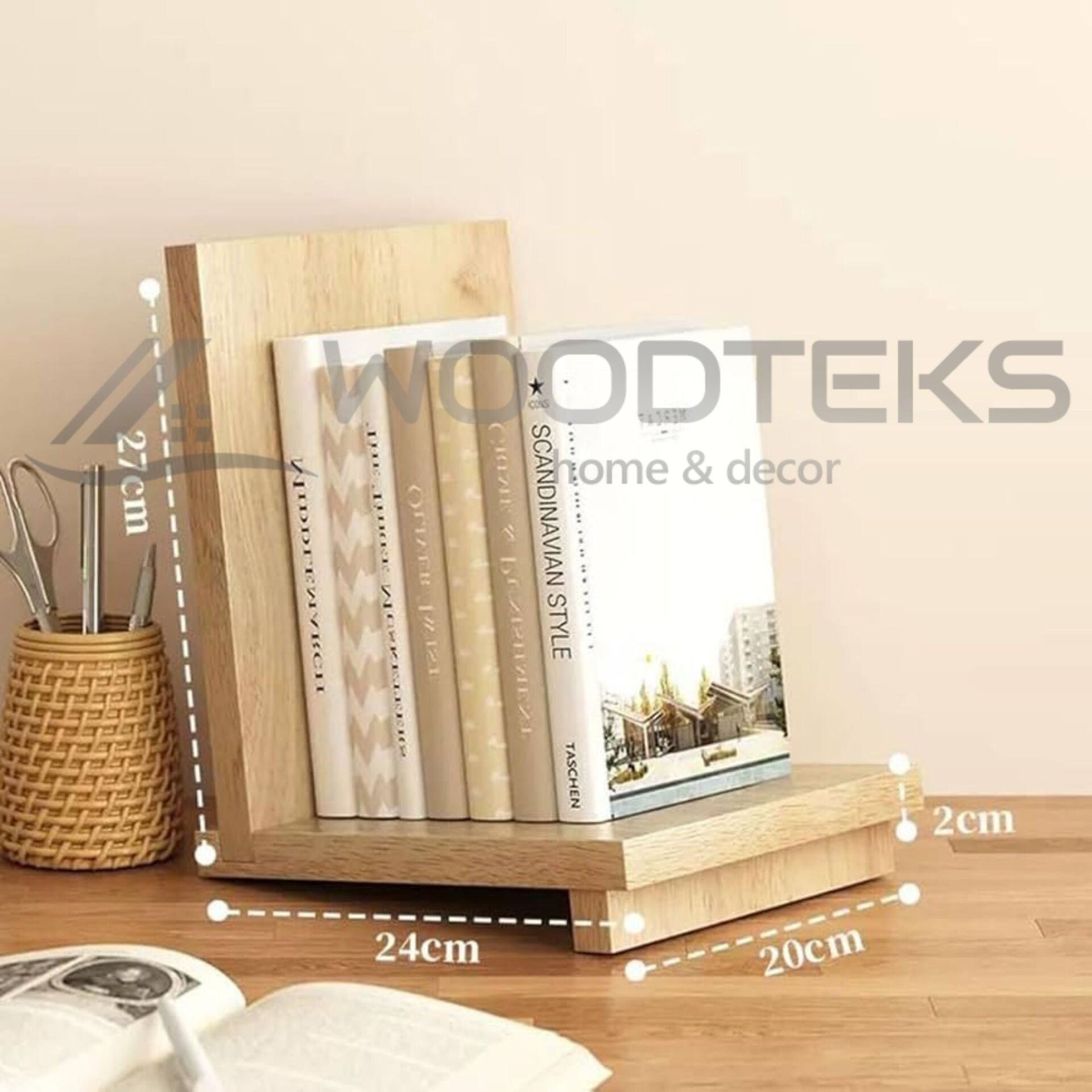 Woodteks WT-KD01 Ahşap Kitaplık ve Kitap Desteği – Masa Üstü Organizer (27x24x20 cm)