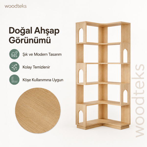 Arven Modern Köşe Raf Ünitesi – Ahşap Dekoratif Kitaplık