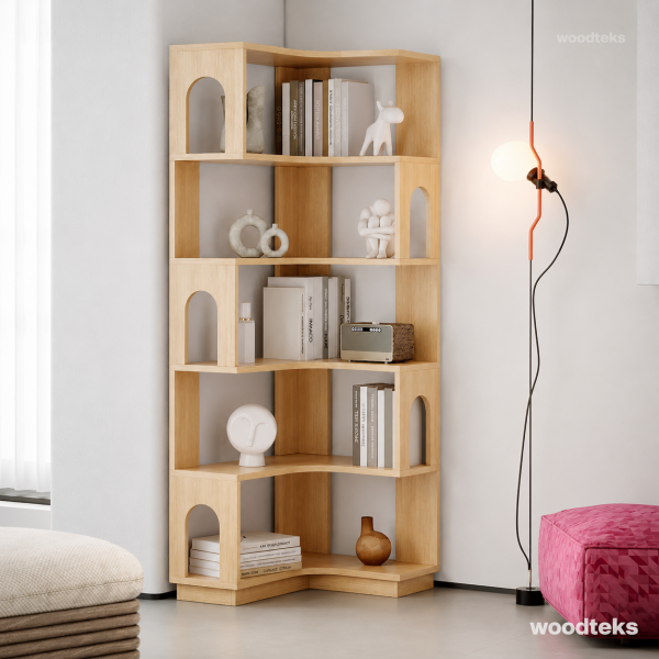 Arven Modern Köşe Raf Ünitesi – Ahşap Dekoratif Kitaplık