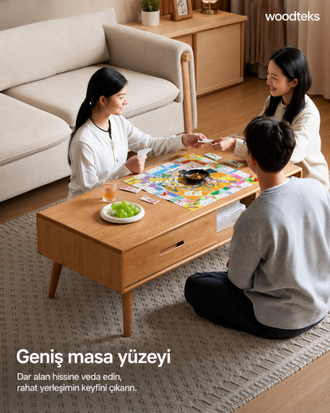 Liva Ahşap Orta Sehpa | Çekmeceli ve Raflı Modern Sehpa
