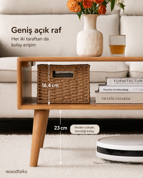 Liva Ahşap Orta Sehpa | Çekmeceli ve Raflı Modern Sehpa