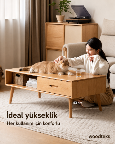 Liva Ahşap Orta Sehpa | Çekmeceli ve Raflı Modern Sehpa