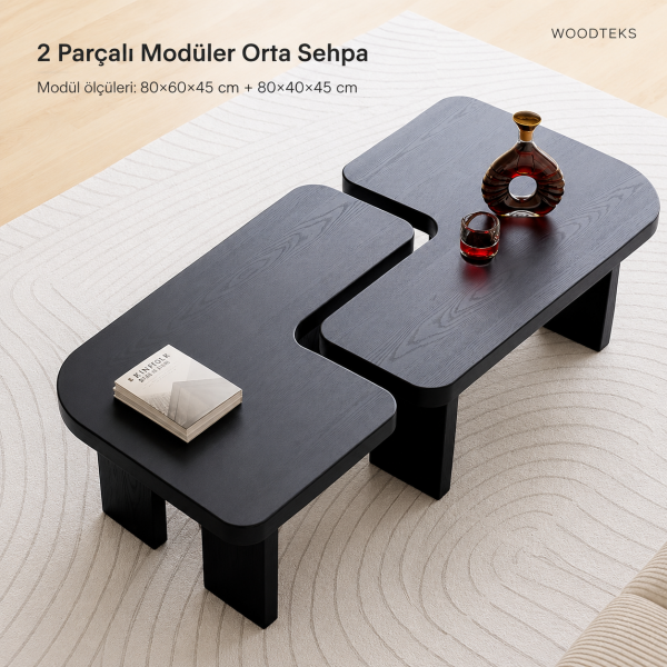 Woodteks Modena 2 Parçalı Modüler Orta Sehpa | Modern Siyah Orta Sehpa