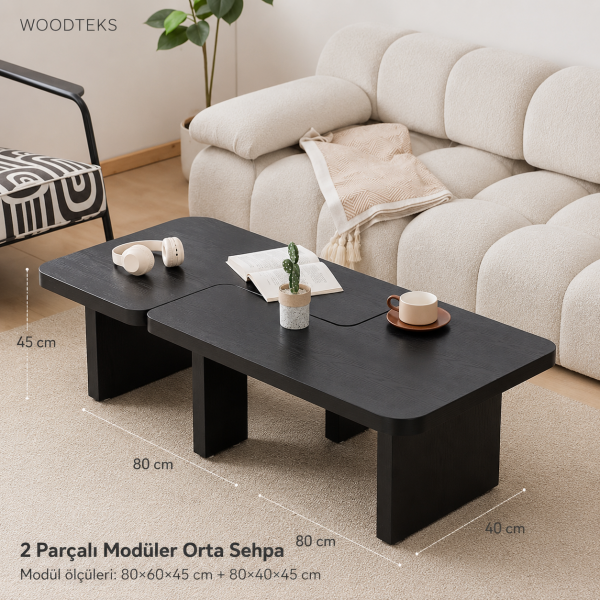 Woodteks Modena 2 Parçalı Modüler Orta Sehpa | Modern Siyah Orta Sehpa
