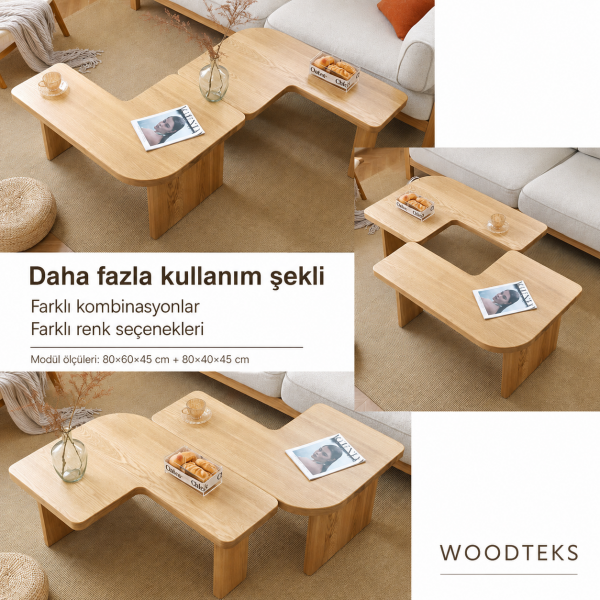 Woodteks Modena 2 Parçalı Modüler Orta Sehpa | Modern Siyah Orta Sehpa