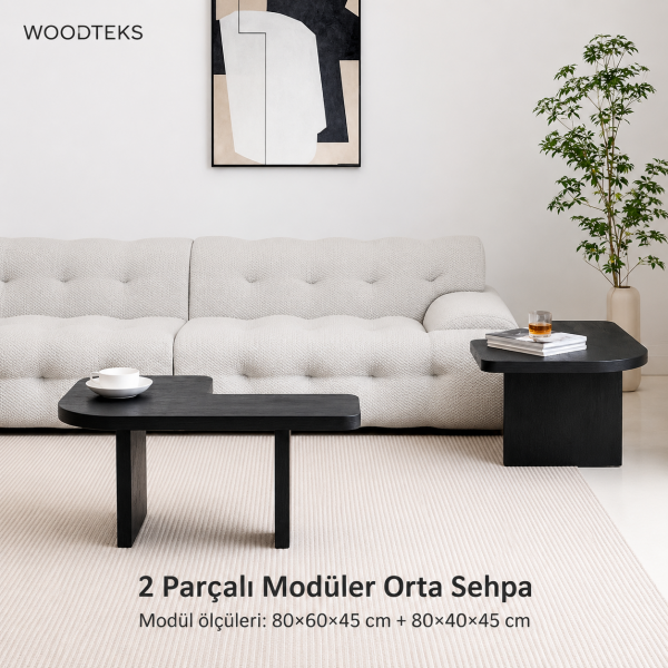 Woodteks Modena 2 Parçalı Modüler Orta Sehpa | Modern Siyah Orta Sehpa