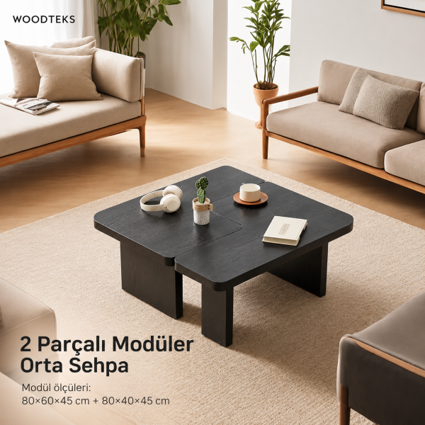 Woodteks Modena 2 Parçalı Modüler Orta Sehpa | Modern Siyah Orta Sehpa