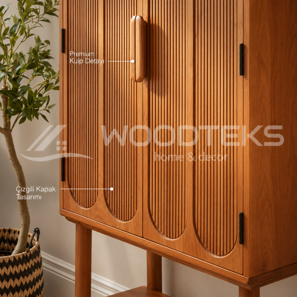 Woodteks Rava Kemerli Bar Dolabı | 80x40x160 cm Ayaklı Ahşap Dolap