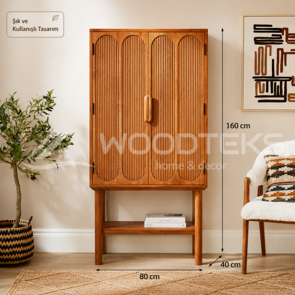 Woodteks Rava Kemerli Bar Dolabı | 80x40x160 cm Ayaklı Ahşap Dolap