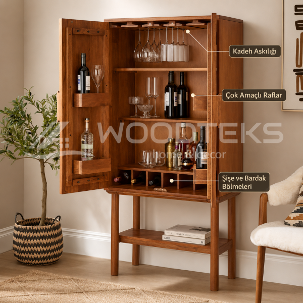 Woodteks Rava Kemerli Bar Dolabı | 80x40x160 cm Ayaklı Ahşap Dolap