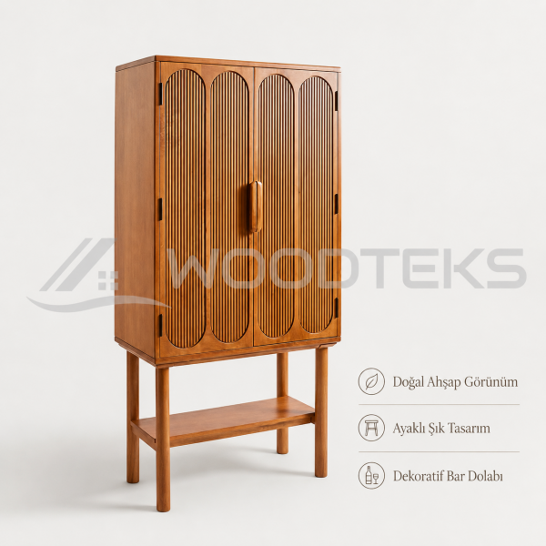 Woodteks Rava Kemerli Bar Dolabı | 80x40x160 cm Ayaklı Ahşap Dolap