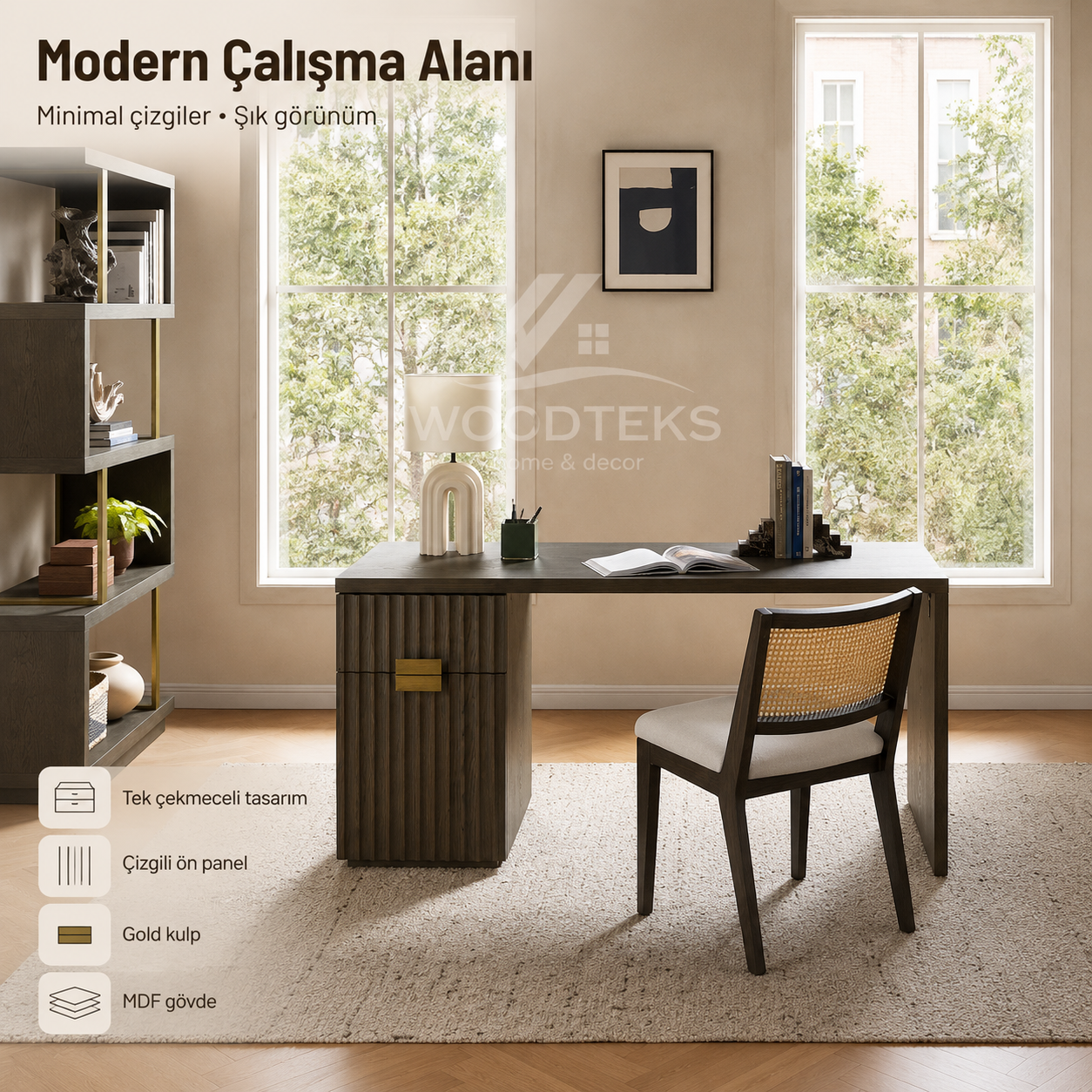 Lunora Çizgili Modern Çalışma Masası