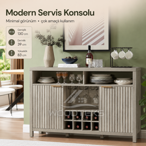 Verona Çok Amaçlı Servis Konsolu 130x39x83 cm MDF Gövde Çizgili Kapaklı Özel Üretim