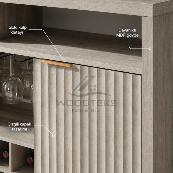 Verona Çok Amaçlı Servis Konsolu 130x39x83 cm MDF Gövde Çizgili Kapaklı Özel Üretim