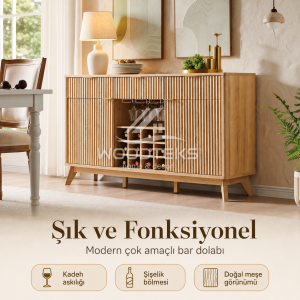 Liora Doğal Meşe Görünümlü Modern Bar Konsolu