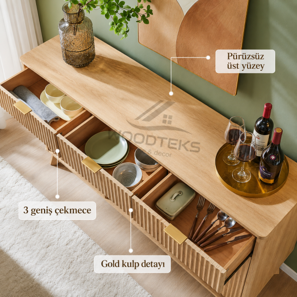 Liora Doğal Meşe Görünümlü Modern Bar Konsolu