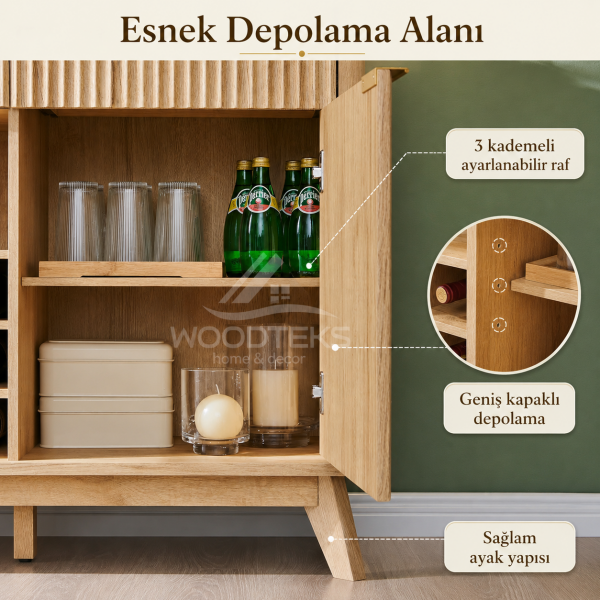 Liora Doğal Meşe Görünümlü Modern Bar Konsolu