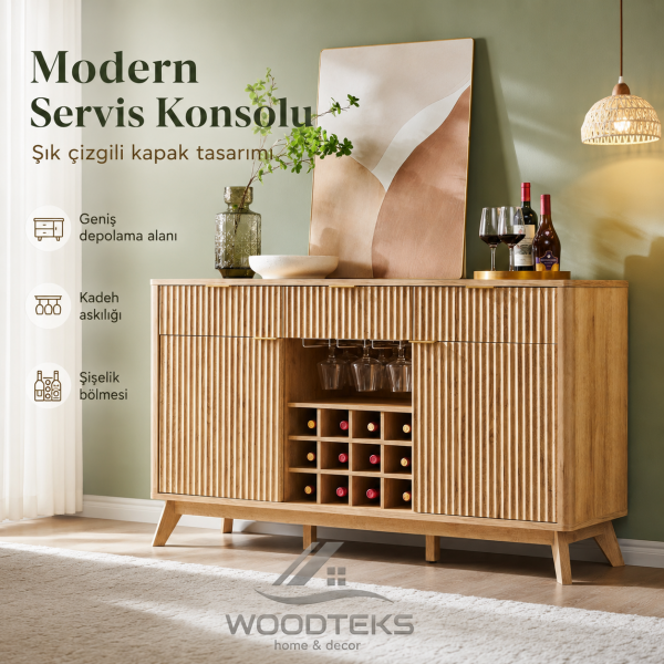 Liora Doğal Meşe Görünümlü Modern Bar Konsolu