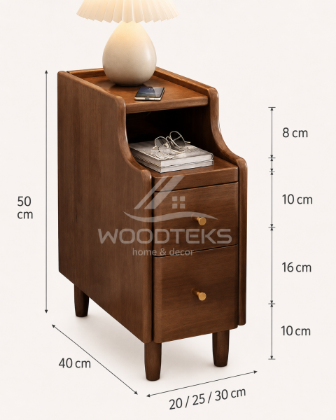 WOODTEKS Açık Raflı 2 Çekmeceli Ahşap Komodin 20/25/30x40x50 cm