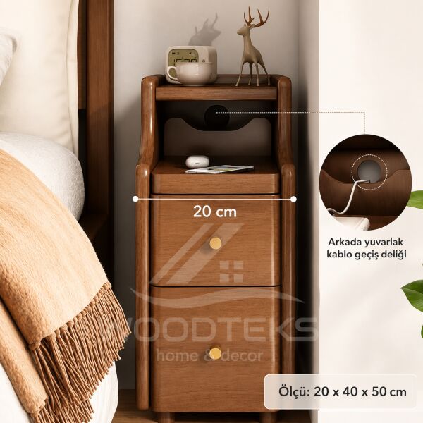 WOODTEKS Açık Raflı 2 Çekmeceli Ahşap Komodin 20/25/30x40x50 cm