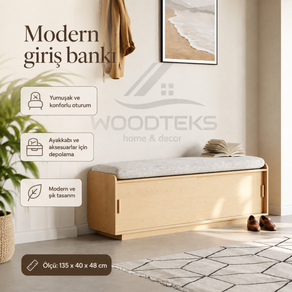 WOODTEKS Sürgülü Kapaklı Minderli Giriş Bankı