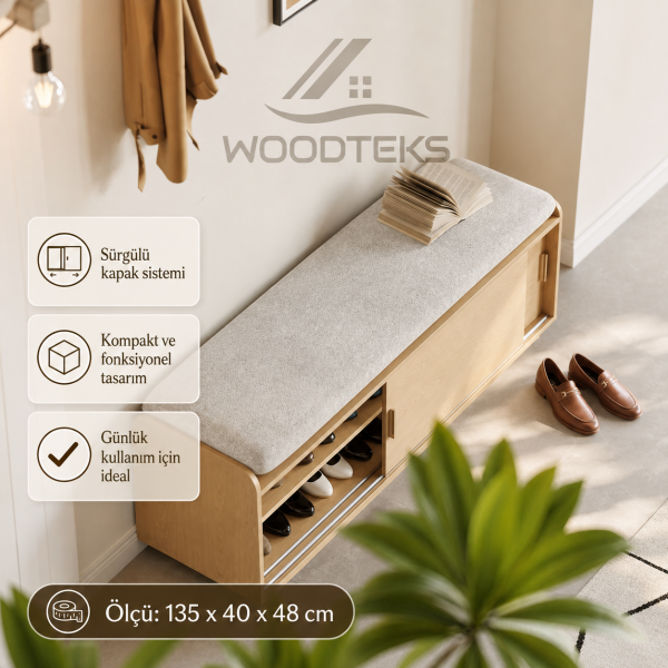 WOODTEKS Sürgülü Kapaklı Minderli Giriş Bankı