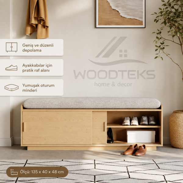 WOODTEKS Sürgülü Kapaklı Minderli Giriş Bankı