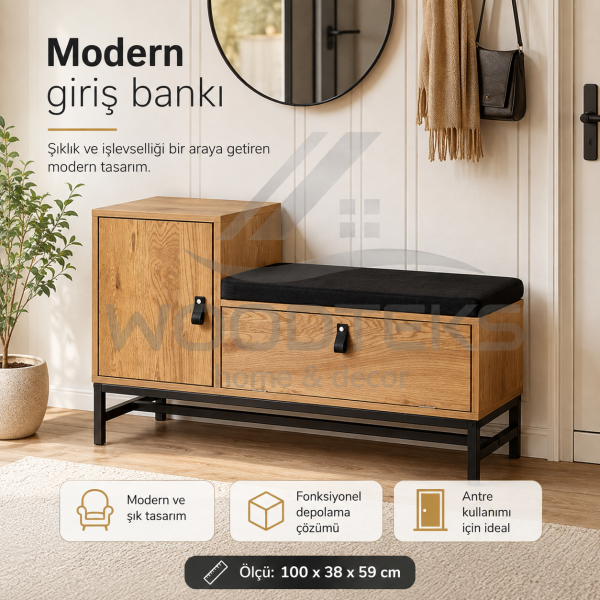 WOODTEKS Kapaklı Minderli Antre Bankı