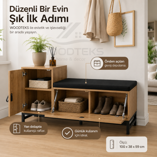 WOODTEKS Kapaklı Minderli Antre Bankı
