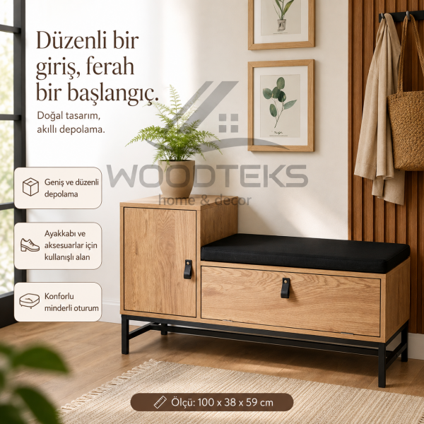 WOODTEKS Kapaklı Minderli Antre Bankı