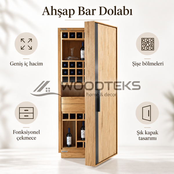 Özel Üretim Ahşap Bar Dolabı | İstenilen Ölçü ve Renkte | WOODTEKS
