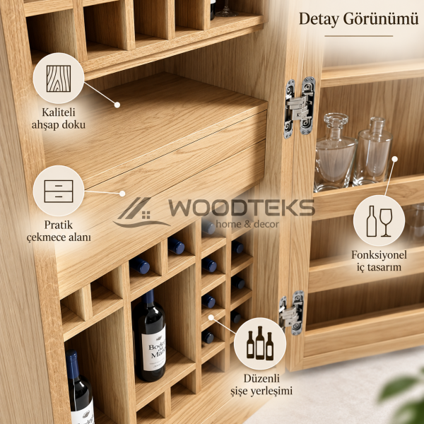 Özel Üretim Ahşap Bar Dolabı | İstenilen Ölçü ve Renkte | WOODTEKS