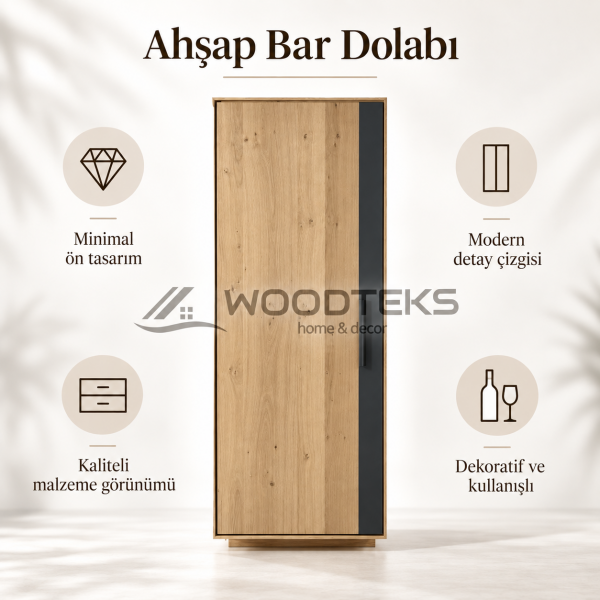Özel Üretim Ahşap Bar Dolabı | İstenilen Ölçü ve Renkte | WOODTEKS