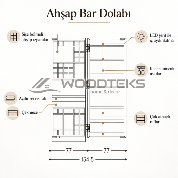 Özel Üretim Ahşap Bar Dolabı | İstenilen Ölçü ve Renkte | WOODTEKS