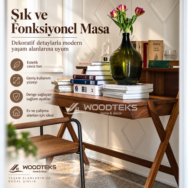 WOODTEKS Raflı Çekmeceli Ahşap Çalışma Masası – İstenilen Ölçü, Renk ve Tasarımda Üretim
